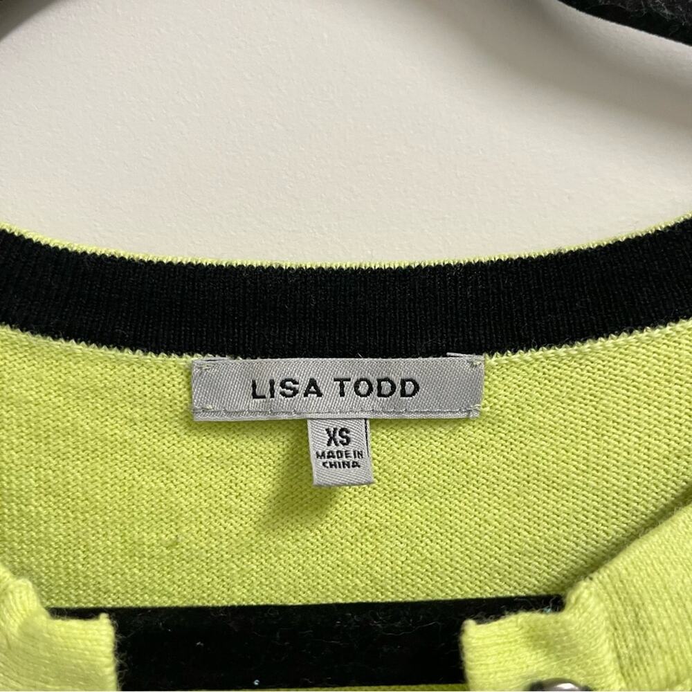 Lisa Todd Smiley Cashmere Blend Waffle Knit Sweater XS Neon Green - Picture 3 of 6